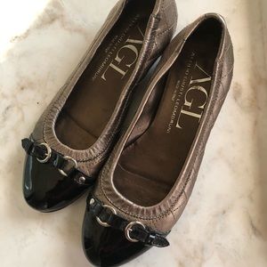 AGL Ballet Flats quilted leather patent cap toe.